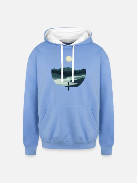 Moonlit Valley Silhouette - Unisex Contrast Hoodie - sky blue/white