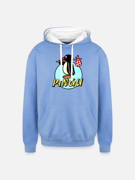 PINGU - Unisex Contrast Hoodie - sky blue/white
