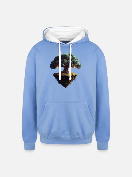 Enchanted Floating Tree - Unisex Contrast Hoodie - sky blue/white