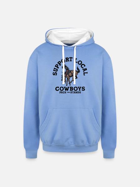 Soutenez les cow-boys locaux - Molleton à capuche contrasté Unisexe - bleu clair / blanc