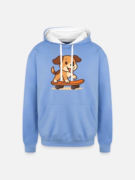 Dog roller skating - Unisex Contrast Hoodie - sky blue/white