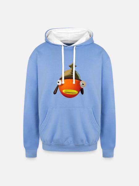 Fish face cartoon - Unisex Contrast Hoodie - sky blue/white