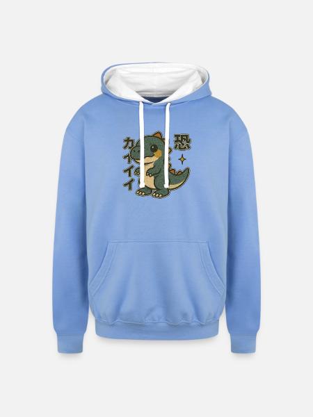Adorable Dino Japanese - Unisex Contrast Hoodie - sky blue/white