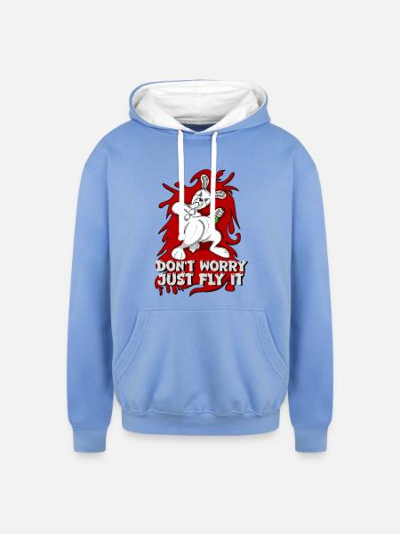 Badass bunny just fly it - Unisex Contrast Hoodie - sky blue/white