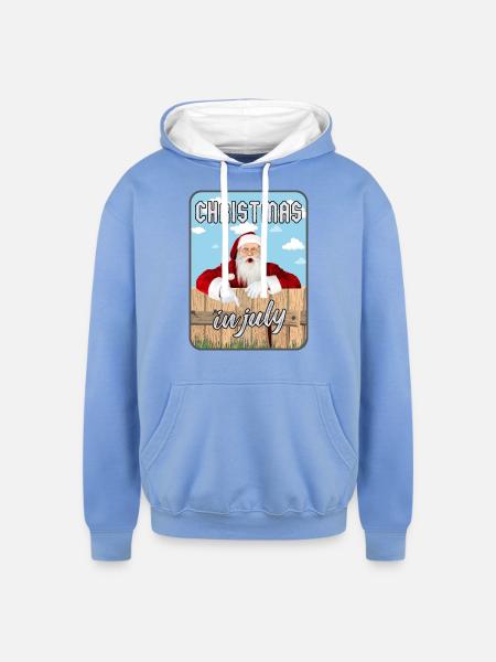 Christmas In July - Unisex Contrast Hoodie - sky blue/white