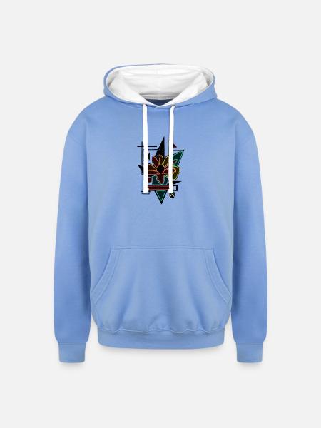 Unique flower design - Unisex Contrast Hoodie - sky blue/white