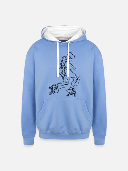 Roller Skater Drawing - Unisex Contrast Hoodie - sky blue/white