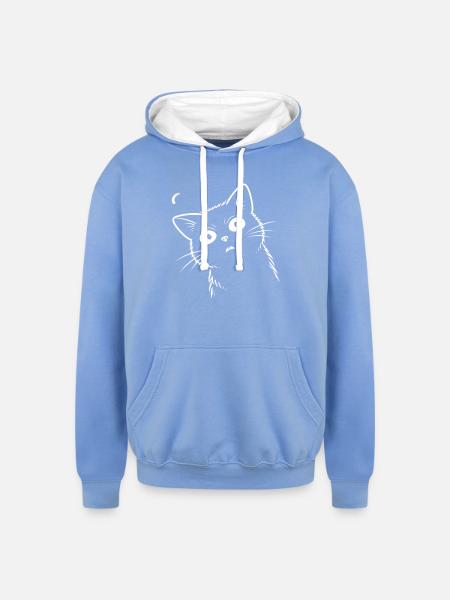Surprised cat. - Unisex Contrast Hoodie - sky blue/white