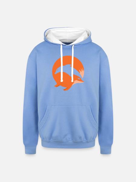 Fox or Dolphin in this fun optical illusion - Unisex Contrast Hoodie - sky blue/white