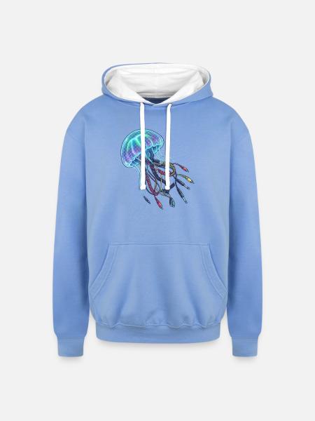 Neon Brainwire Circuit - Unisex Contrast Hoodie - sky blue/white