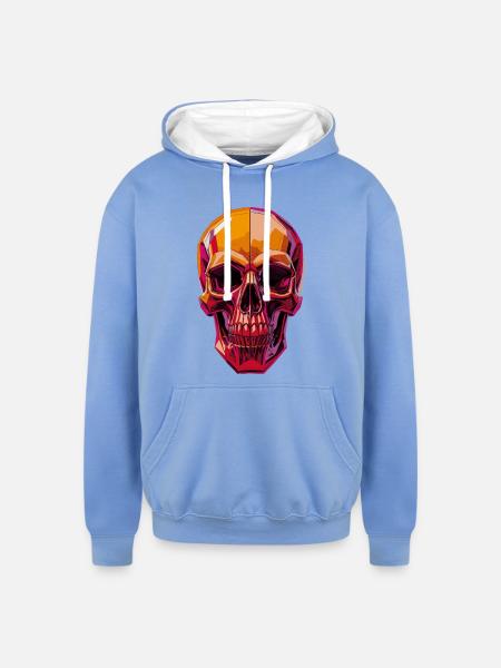 Polygon Skull – Geometric Skull Art - Unisex Contrast Hoodie - sky blue/white