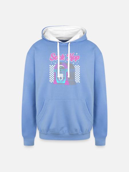 950s Party Sock Hop - Unisex Contrast Hoodie - sky blue/white