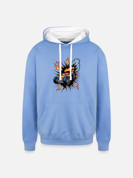Blazing Hot Rod Rampage - Unisex Contrast Hoodie - sky blue/white