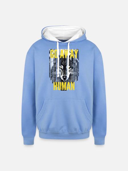 GO AWAY HUMAN - Unisex Contrast Hoodie - sky blue/white