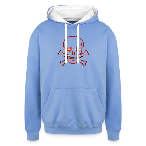 Skull & Cross Bones Red Plaid - Unisex Contrast Hoodie