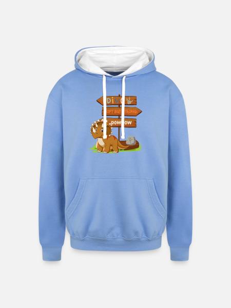 Cute Dinosaur with Playful Signpost - Unisex Contrast Hoodie - sky blue/white
