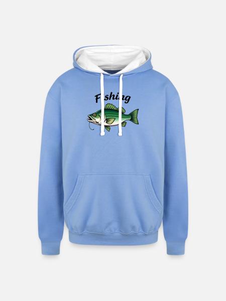 Vivid Bass Fishing Tackle Illustration - Unisex Contrast Hoodie - sky blue/white