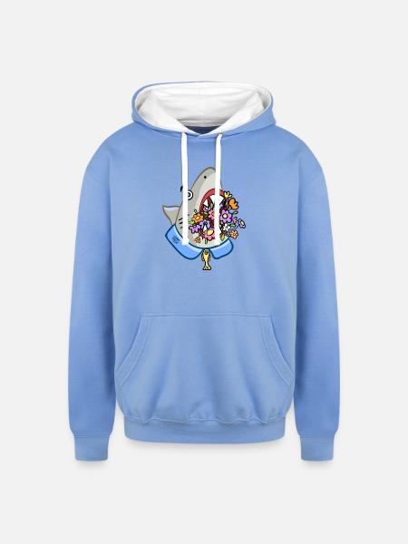 Shark Floral Attack - Unisex Contrast Hoodie - sky blue/white