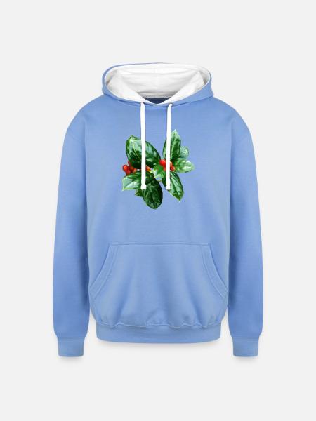 Holly With Berries - Unisex Contrast Hoodie - sky blue/white