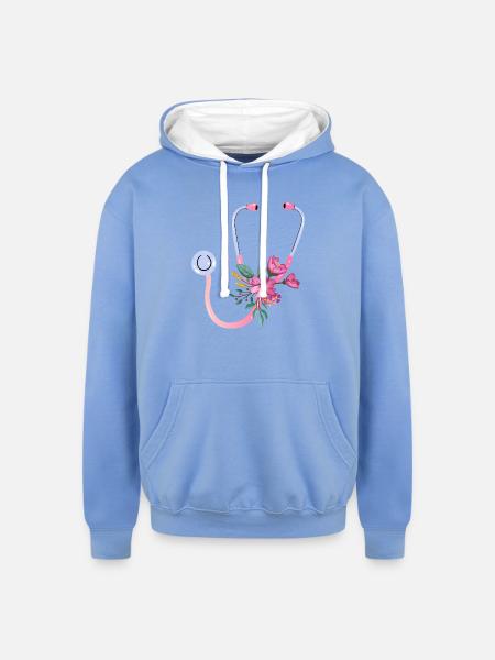 Floral Stethoscope - Unisex Contrast Hoodie - sky blue/white