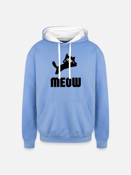 Whimsical Cat Face Illustration - Unisex Contrast Hoodie - sky blue/white