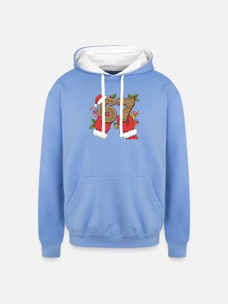 Holiday Gingerbread 6 7 Meme - Unisex Contrast Hoodie - sky blue/white