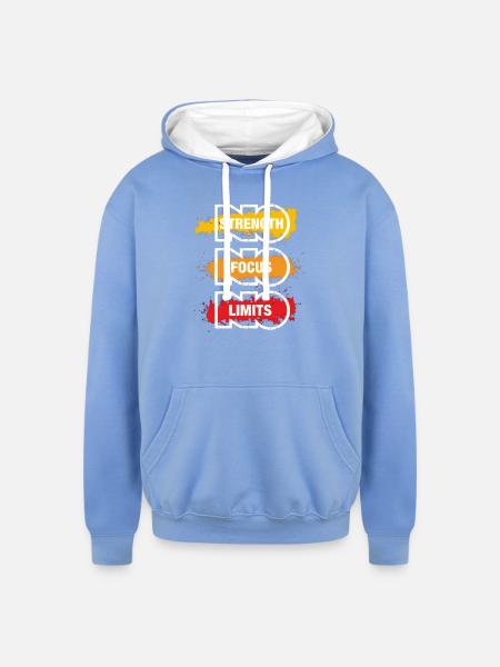 No Limits: Strength Focus - Unisex Contrast Hoodie - sky blue/white