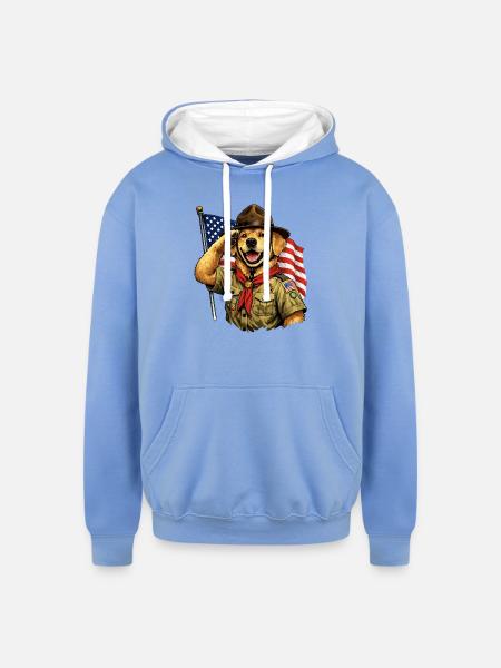 Patriotic Pup Scout Salute - Unisex Contrast Hoodie - sky blue/white