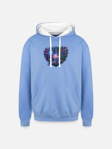 Neon Tree of Circuits - Unisex Contrast Hoodie - sky blue/white