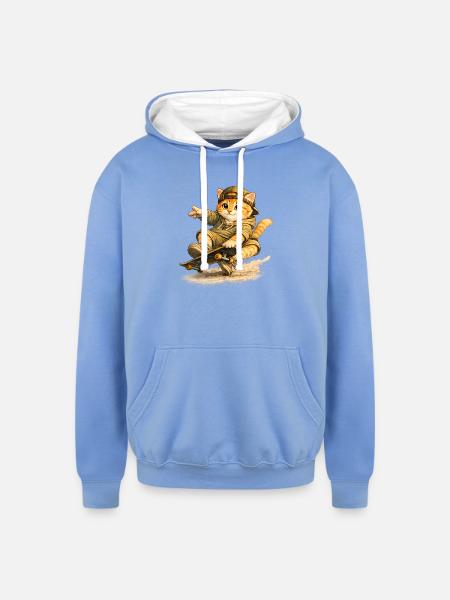 Skate Kitten on Board - Unisex Contrast Hoodie - sky blue/white