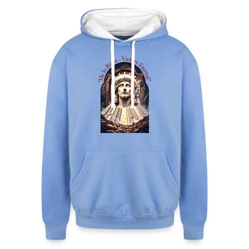Easter He Is Risen Face of Christ T Shirt, Gift - Unisex Contrast Hoodie