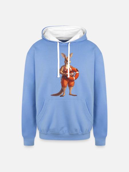 Lifeguard Kangaroo on Duty - Unisex Contrast Hoodie - sky blue/white