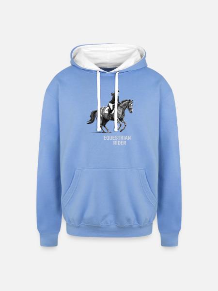 Monochrome Equestrian Rider - Unisex Contrast Hoodie - sky blue/white