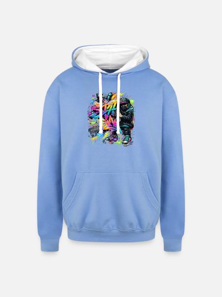 Graffiti Kid Spray Art Burst - Unisex Contrast Hoodie - sky blue/white