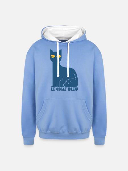Le Chat Bleu - Blue Cat - Unisex Contrast Hoodie - sky blue/white