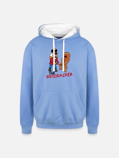 Nutcracker vs Gingerbread man - Unisex Contrast Hoodie - sky blue/white