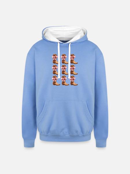 Cowgirl Boots and Pink Bows Rodeo - Unisex Contrast Hoodie - sky blue/white