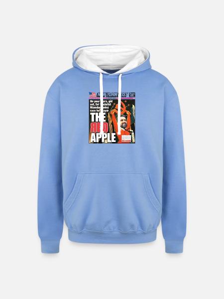The Red Apple New York Post Zohran Mamdani  - Unisex Contrast Hoodie - sky blue/white