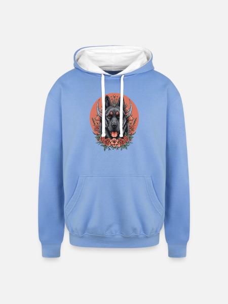 Floral Wolfdog Circle - Unisex Contrast Hoodie - sky blue/white