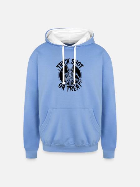 Trick Shot or Treat Skeleton - Unisex Contrast Hoodie - sky blue/white