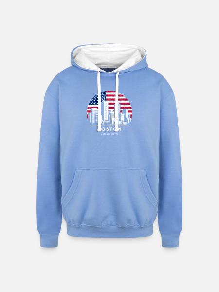 Boston Skyline Flag Emblem - Unisex Contrast Hoodie - sky blue/white
