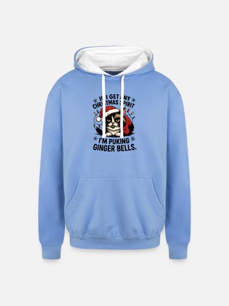 Grumpy Cat in Santa Hat - Unisex Contrast Hoodie - sky blue/white