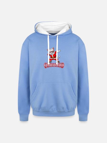 Dabbing Santa Cat Command - Unisex Contrast Hoodie - sky blue/white