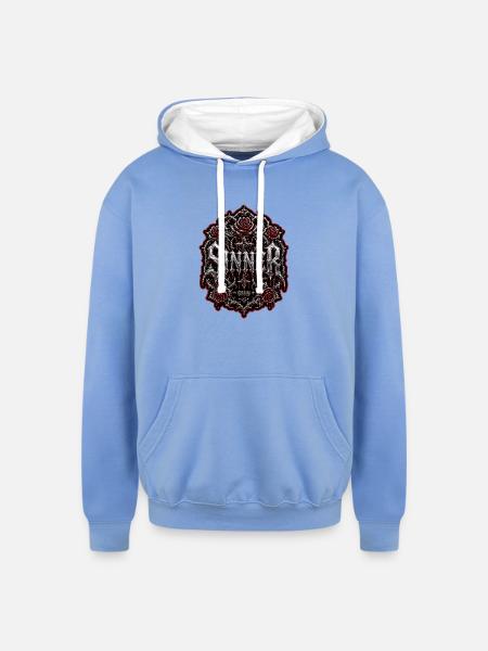 Sinner Gothic Chrome Streetwear Graphic - Unisex Contrast Hoodie - sky blue/white