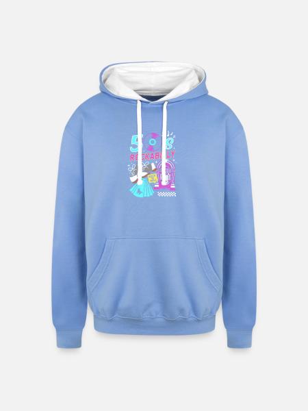 Sock Hop Party Rockabilly - Unisex Contrast Hoodie - sky blue/white