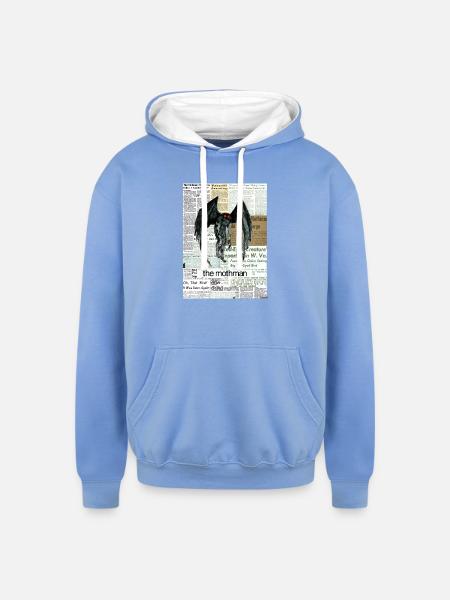 Mothman Newspaper Collage - Unisex Contrast Hoodie - sky blue/white