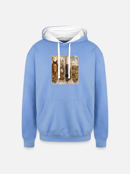 Rustic Western Florals Quartet - Unisex Contrast Hoodie - sky blue/white