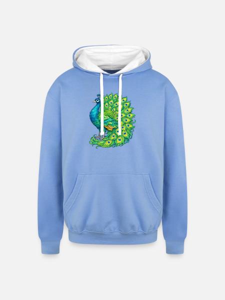 Vivid Peacock Cascade - Unisex Contrast Hoodie - sky blue/white