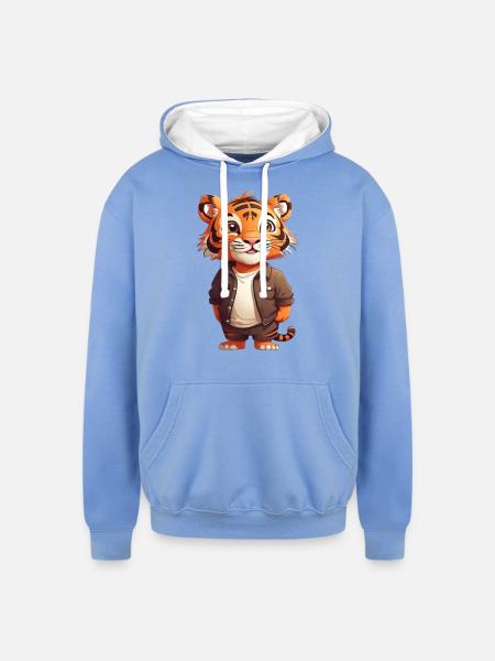 TIGER KING - Unisex Contrast Hoodie - sky blue/white
