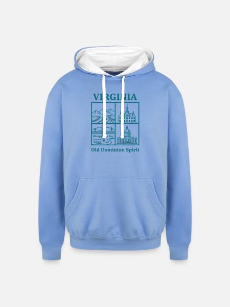 Virginia Vista: Mountains, Bay and Capitol - Unisex Contrast Hoodie - sky blue/white